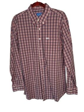 Coast Pawleys Island Boardwalk Orange & Blue Plaid Button Down Shirt Size Large